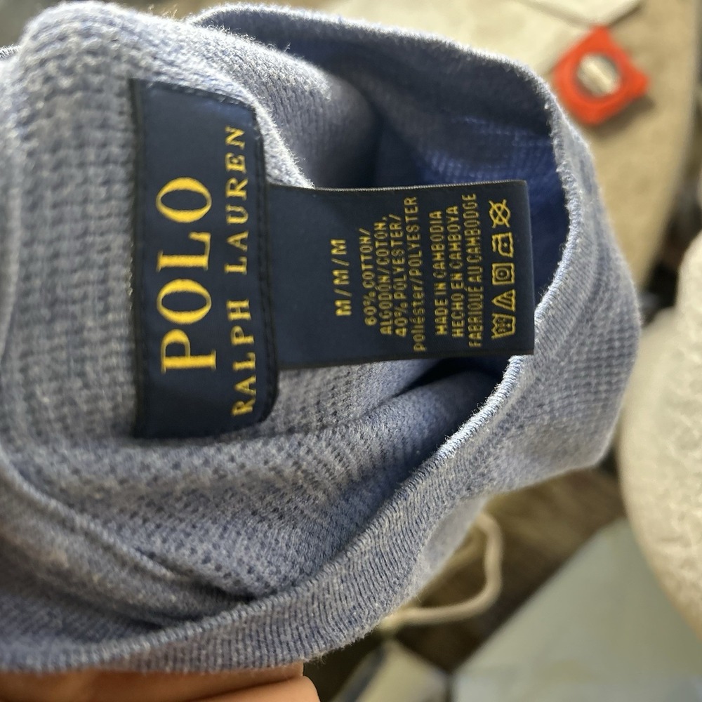 Polo Ralph Lauren Waffle Knit Thermal Shirt Men's Sz L Blue Cotton Pony Logo - Picture 12 of 12